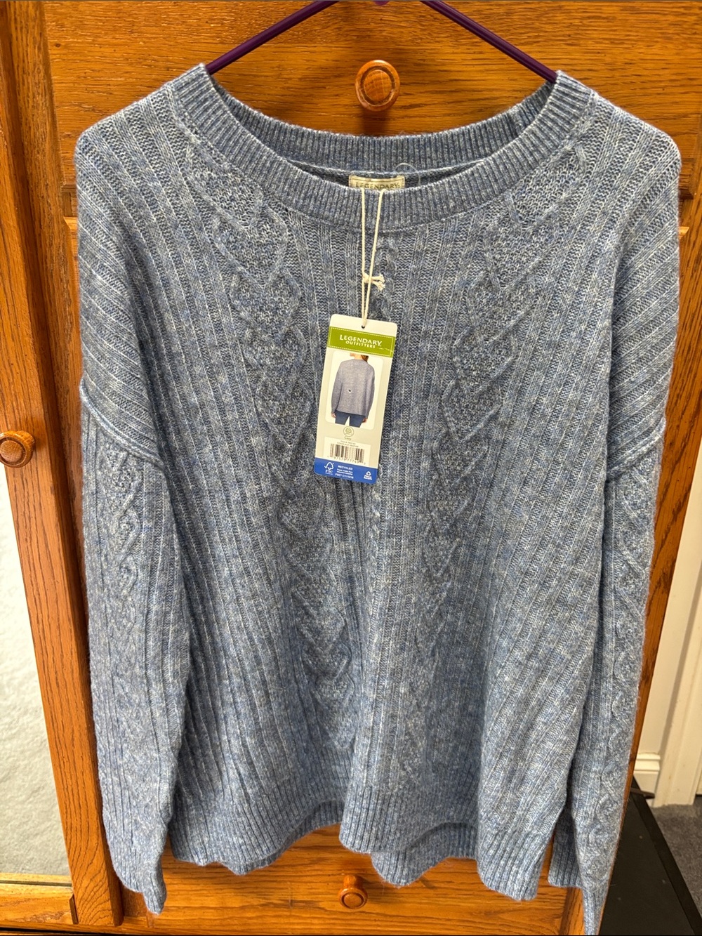 Legendary Whitetails Women’s Heather Light Blue Cable Crew Sweater